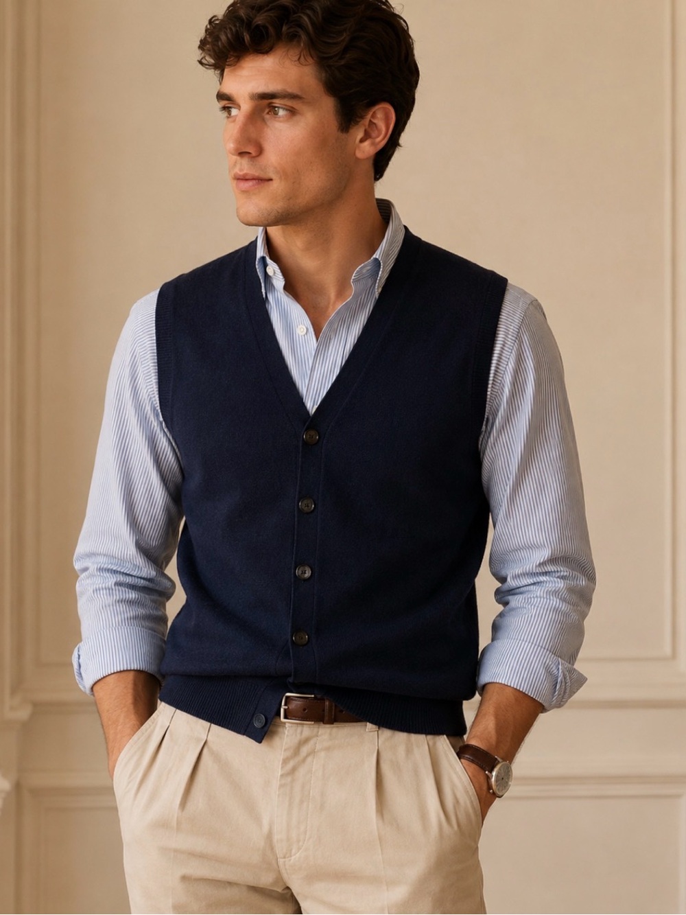 Men's Cashmere Wool blend Navy blue vest XL